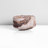 A brown white and pink mixed laminated clay tea bowl made by Ewen Henderson in circa 1995 sold at auction by Maak Contemporary Ceramics
