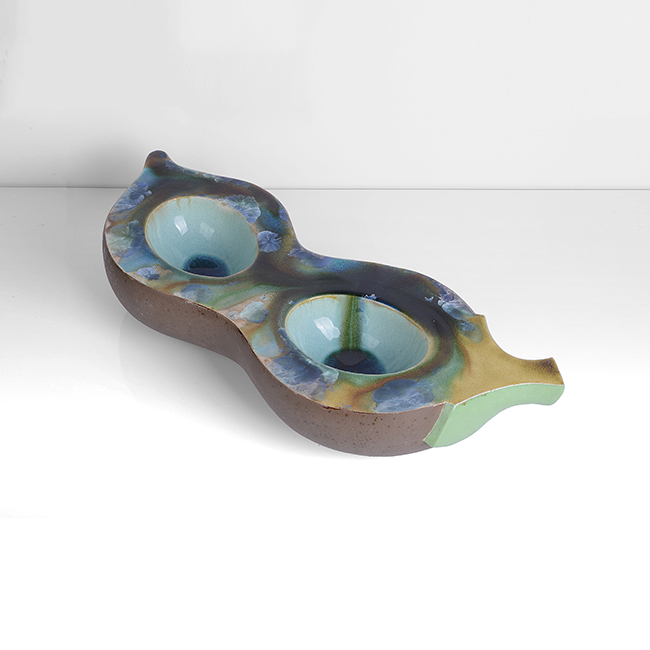 A blue, green and brown stoneware 'Large Seed Pod' made by Kate Malone in circa 1995 sold at auction by Maak Contemporary Ceramics